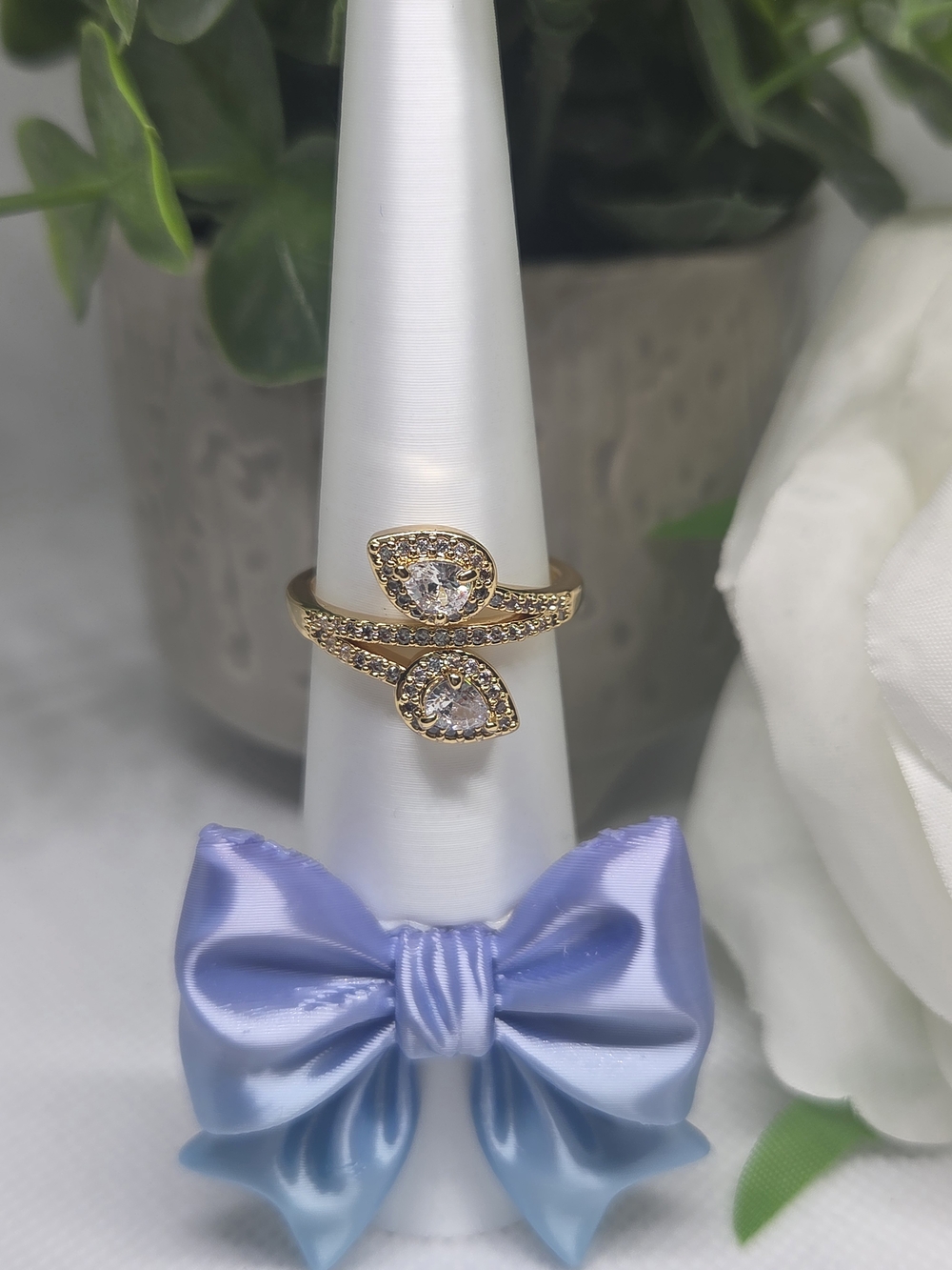 BP Double Teardrop Crystal Wrap Ring On Gold Plating